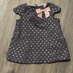 Gray Dress with Pink Bow and Pattern